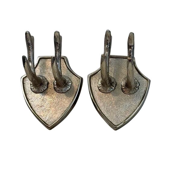 Silver tone textured metal faux antler wall plaques set of two - Picture 14 of 16